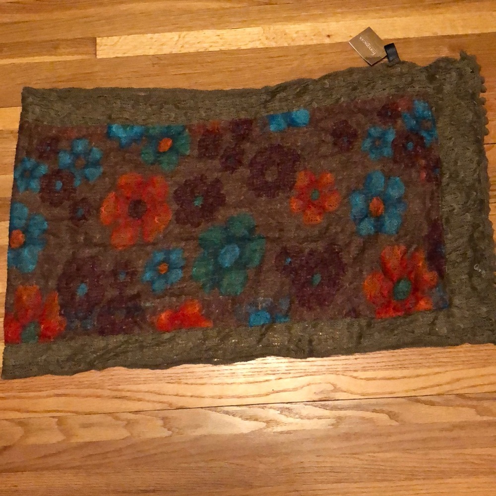 Francesca’s floral scarf with pom pom edges
